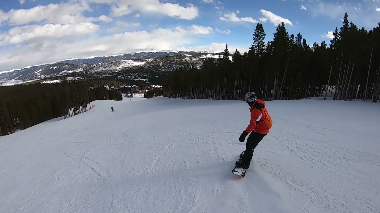 Snowboarding Peak 8 blue and green runs in Breckenridge, Co.