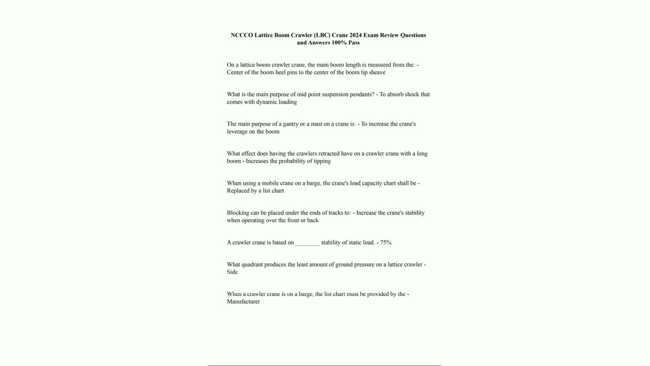 NCCCO Lattice Boom Crawler LBC Crane 2024 Exam Review Questions and Answers 100 Pass53