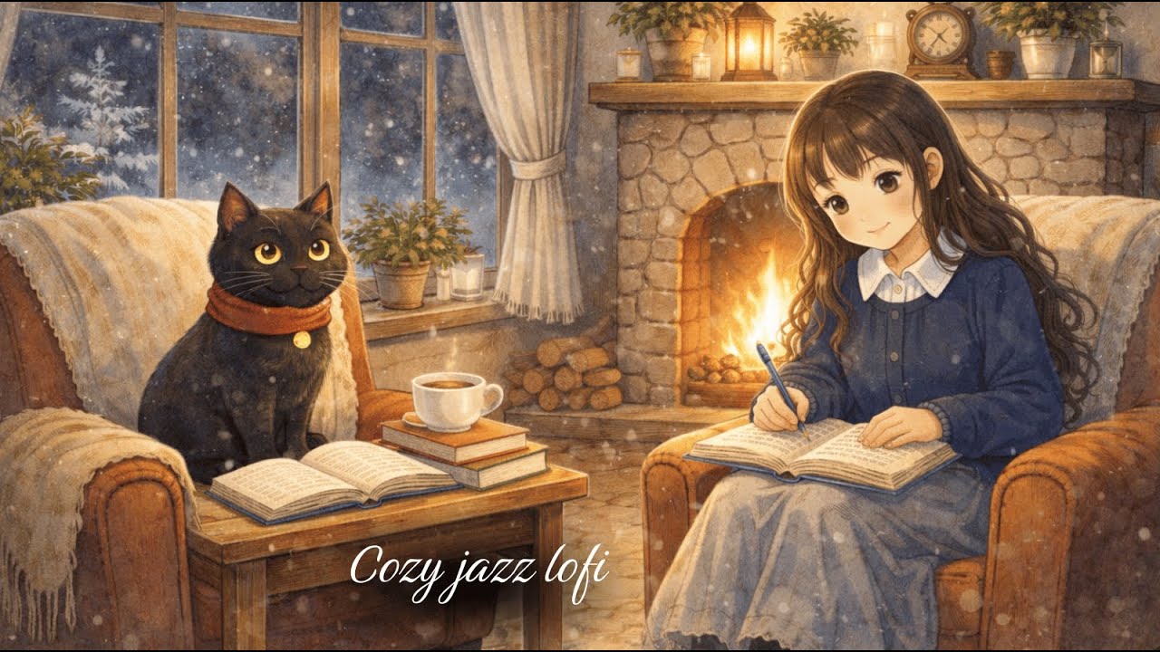 Cozy Jazz Lofi ❄️📚 Study & Focus with a Girl and Black Cat (Cô Gái và Chú Mèo Đen)