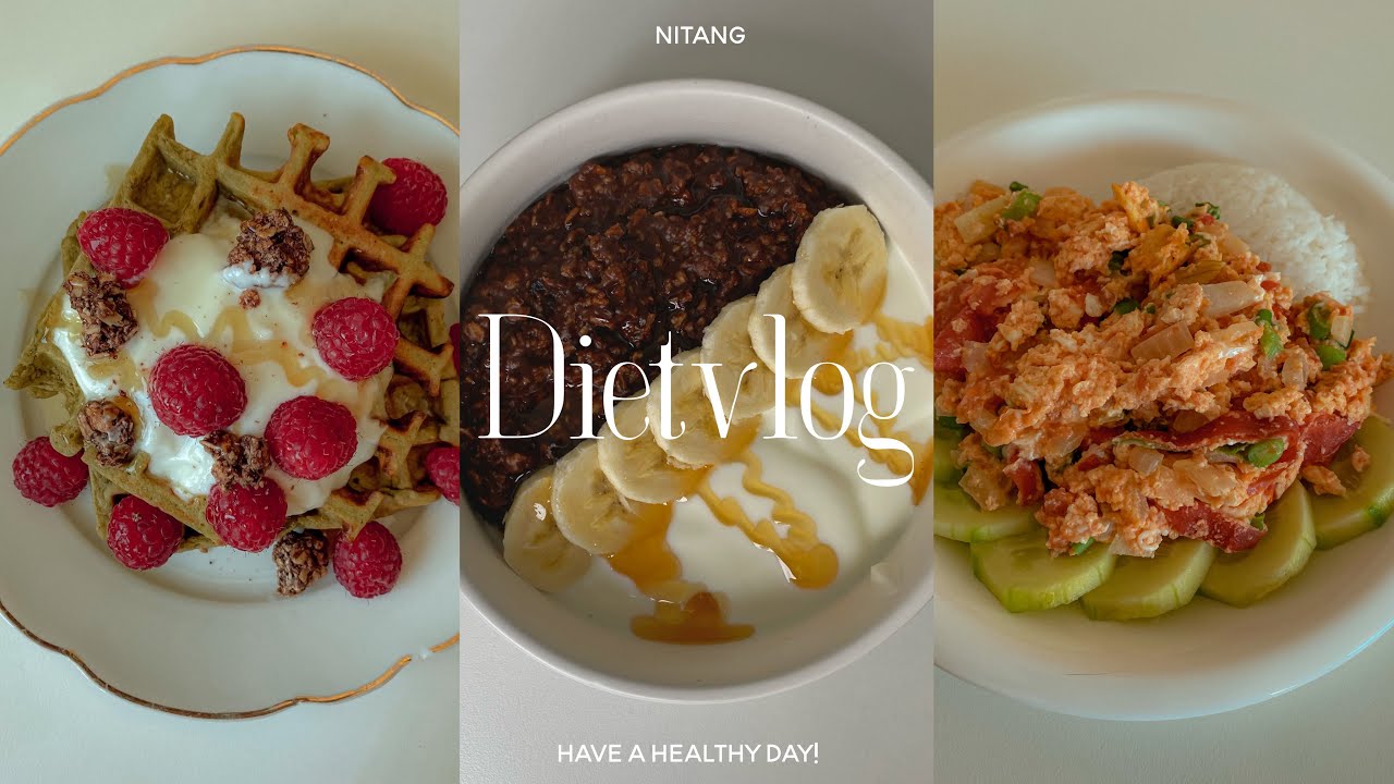dietvlog 🧇 Matcha oatmeal waffles, Geek yogurt bowl, Char siu chicken drumsticks, Scrambled eggs,..