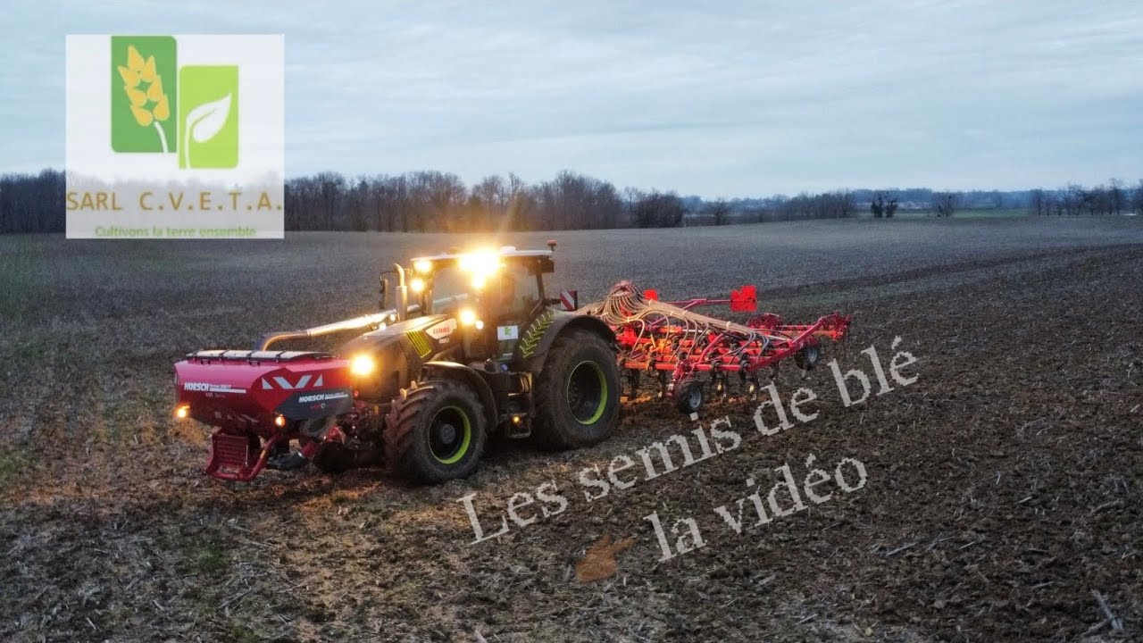 Claas axion 870 black au semis avec un semoir à dents Horsch finer 7SL & sa Tremie Horsch partner