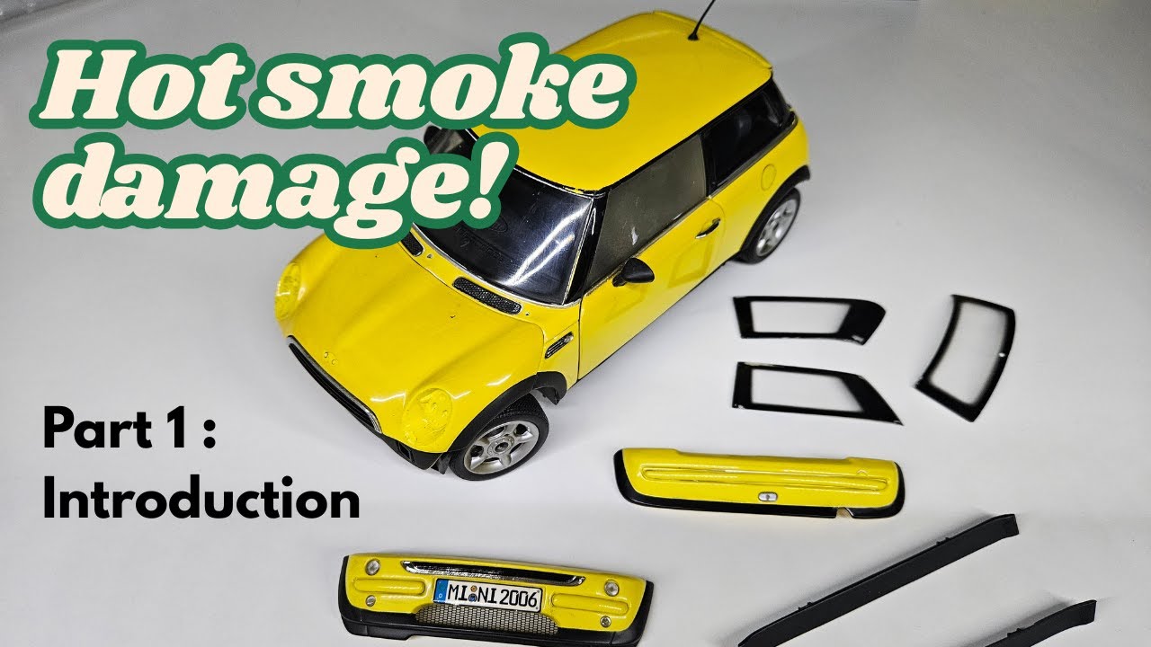 Hot smoke damaged modelcar ( Mini ONE by Kyosho in 1/18 scale ), Part 1