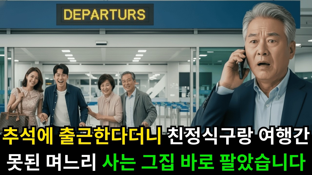 추석에 출근한다더니 거짓말하고 친정식구랑 여행간 못된 며느리,  비행기뜨자 며느리 사는 그집 바로 팔았습니다.