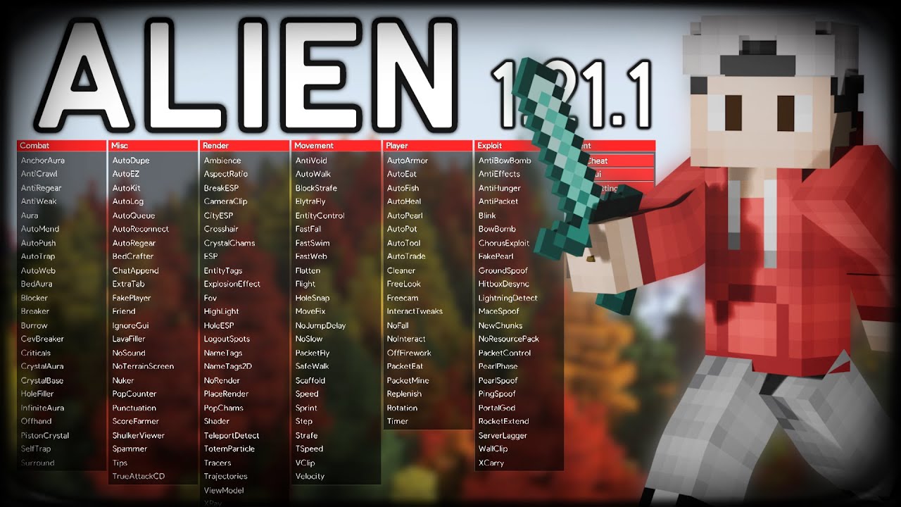 Powerful 2B2T Hack Client | Alien For Minecraft Java Edition 1.21.1