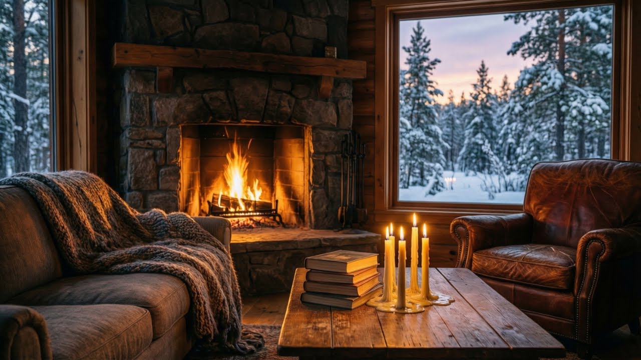 Winter Cabin Ambience ❄️ Cozy Fireplace & Snowfall | Deep Sleep, Relax, Study
