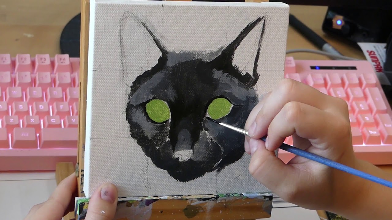 Black Cat Speedpainting Acrylic on Canvas Painting Process