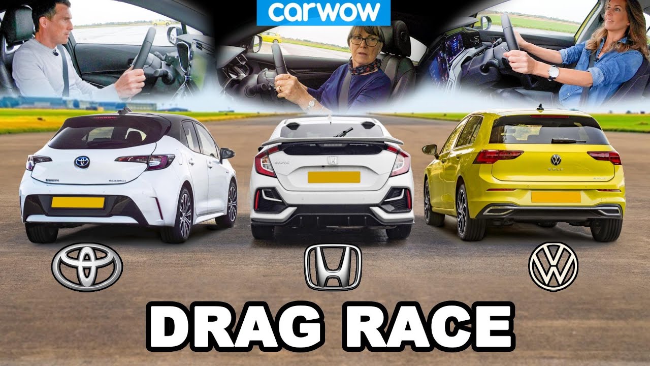 VW Golf v Toyota Corolla v Honda Civic - DRAG RACE *Mat v Mum v Girlfriend*