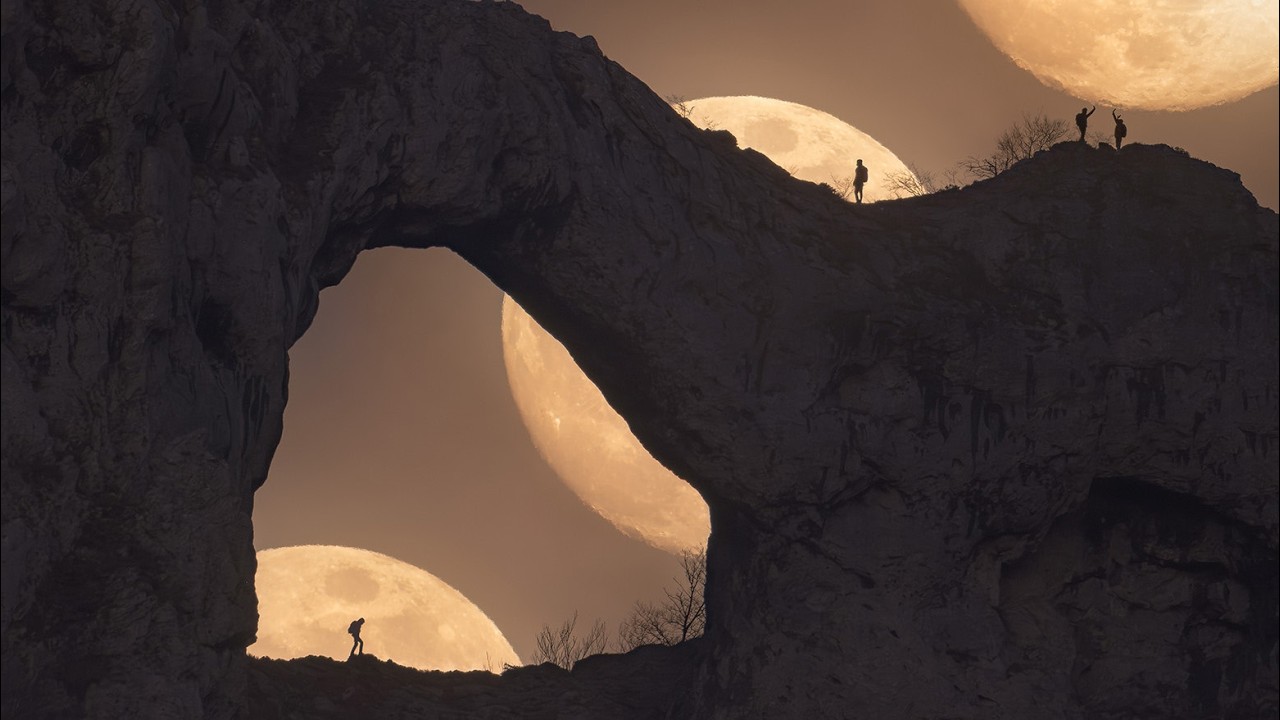 Moon rising twice on M. Forato, Apuan Alps, Italy - UHD 4K, nature, cinematic view, relaxing music