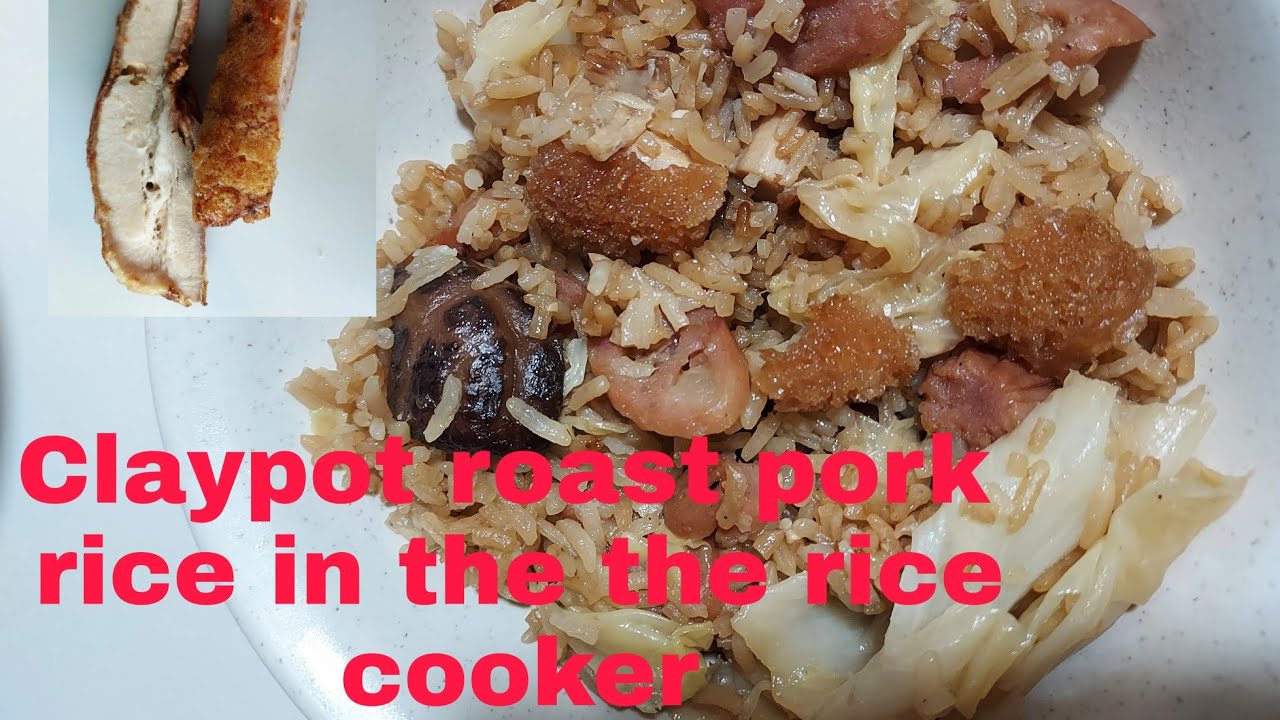 Claypot roasted pork rice in the rice cooker