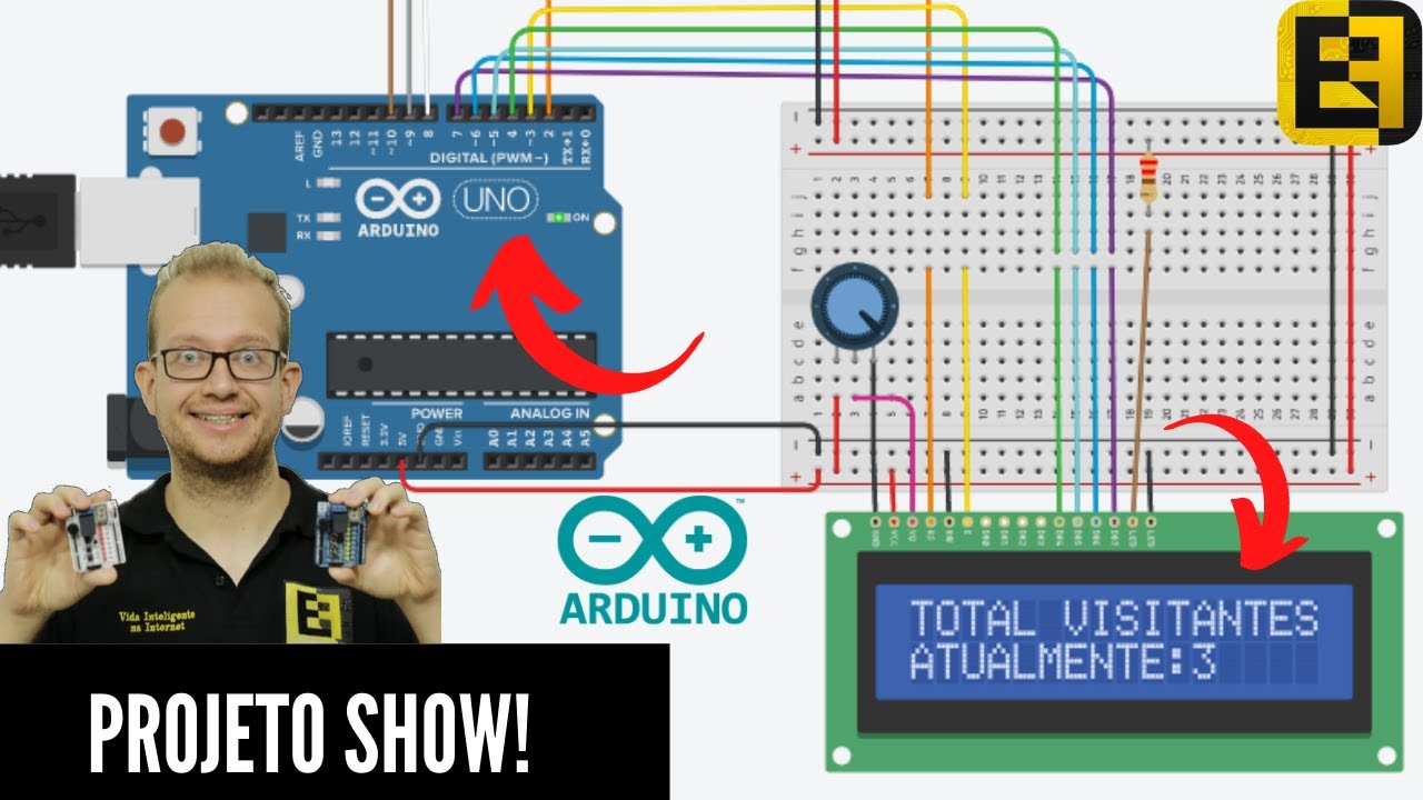 Curso de Arduino - Contador de Pessoas com Arduino Uno e Display LCD no Tinkercad - Eletrônica Fácil