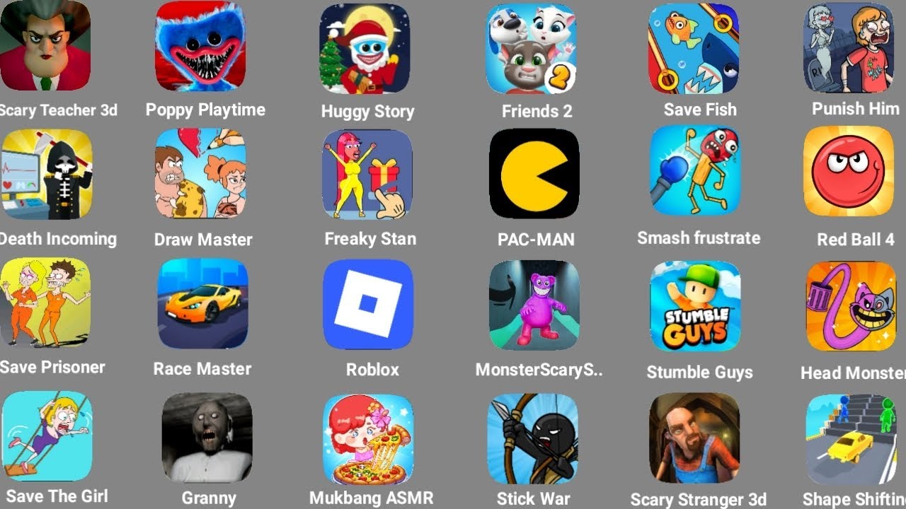 Grimace Monster Scary Survival, Poppy Playtime 4, Draw Masters, Roblox, Scary Stranger 3d, Race Mast