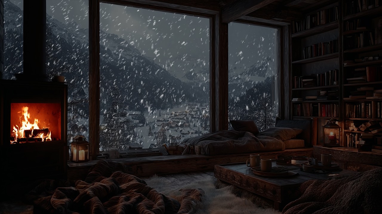 Warm Firelight Surrounded by Silent Drifting Snow ❄️ A Quiet Winter Night for Rest