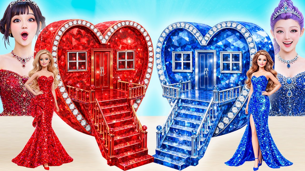 We Build a Secret Room: Ruby vs Diamond House | One Color Challenge by BOBAPIC