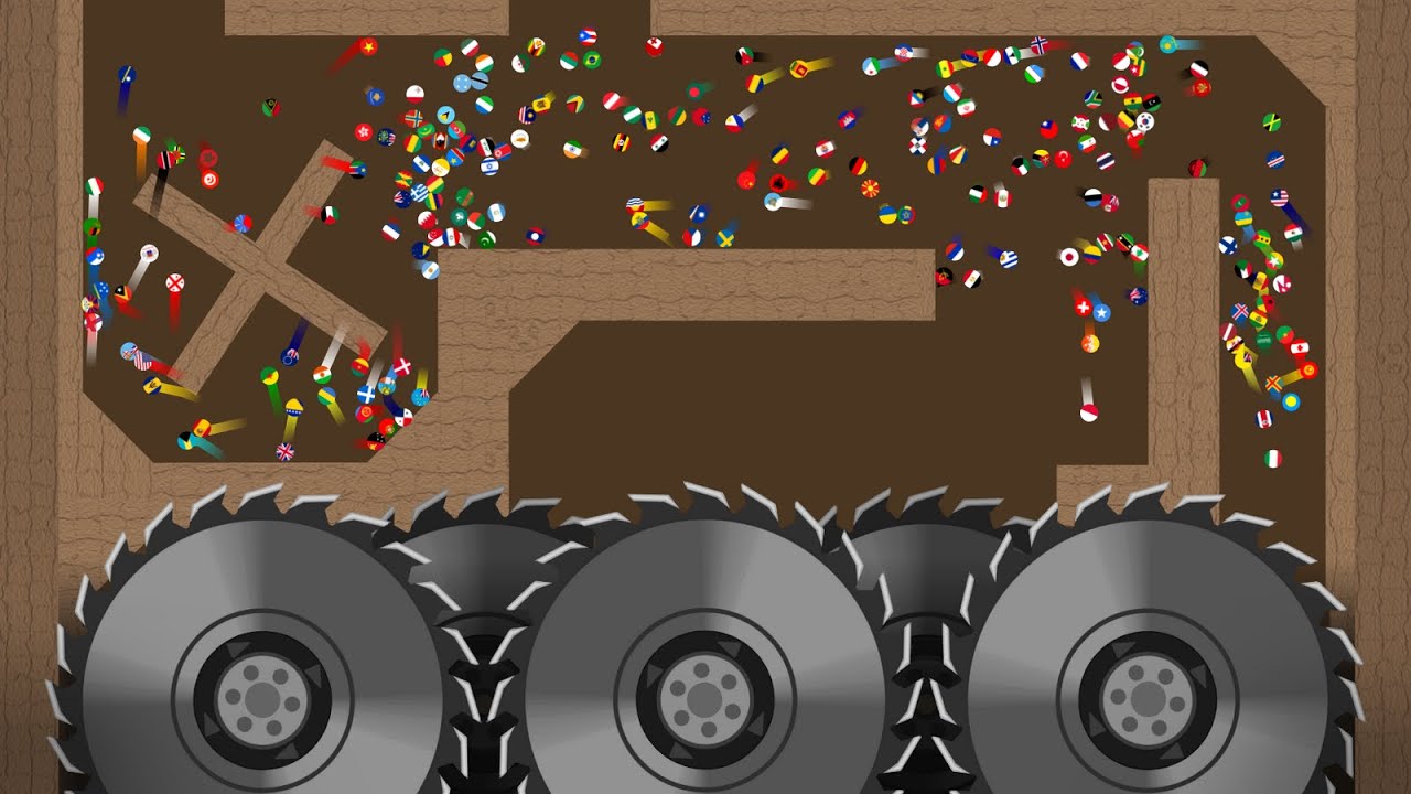 Escape From The Saws - Marble Race Countries in Algodoo