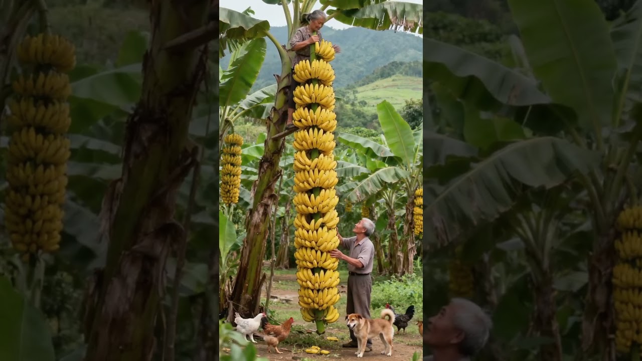 A bumper banana harvest, grandparents picking bananas #fruit #banana #farming #village #villagelife