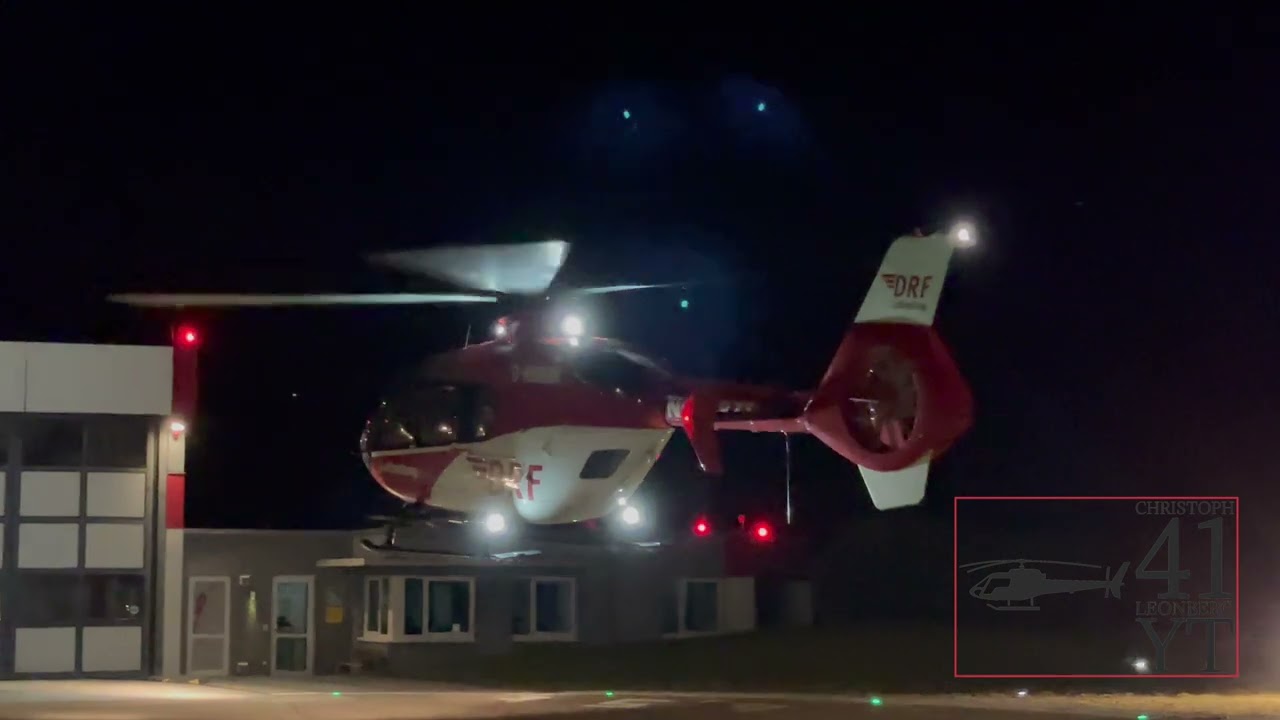 🚒🚁🚨[Christoph41landet in der Nacht spektakulär am Krankenhaus Leonberg ]🚨🚁🚒