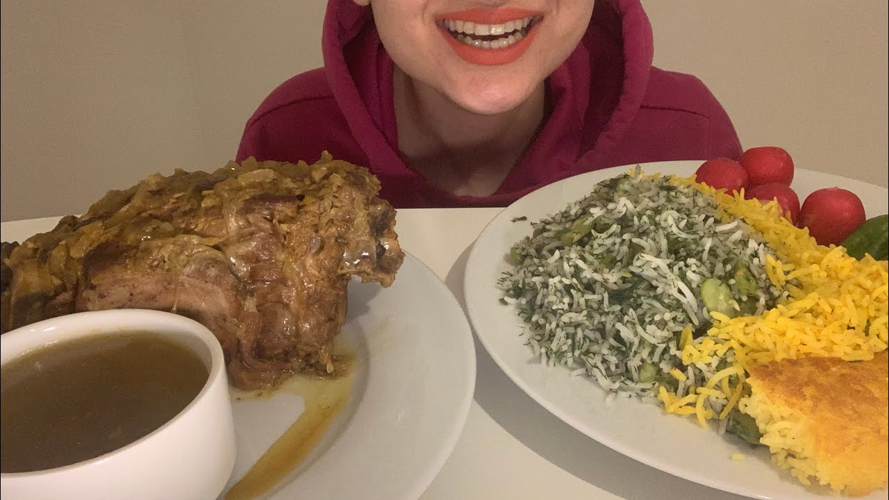 Asmr eating Baghali polo with lamb neck| Persian food mukbang| موکبانگ باقالی پلو با گوشت گردن