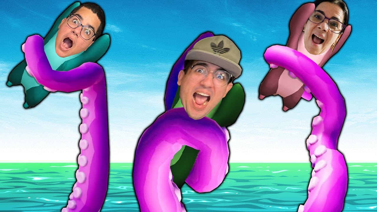 A FAMÍLIA TODA VIROU BONECO DE MASSA E FOI CAPTURADA PELO POLVO GIGANTE!!! - Gang Beasts