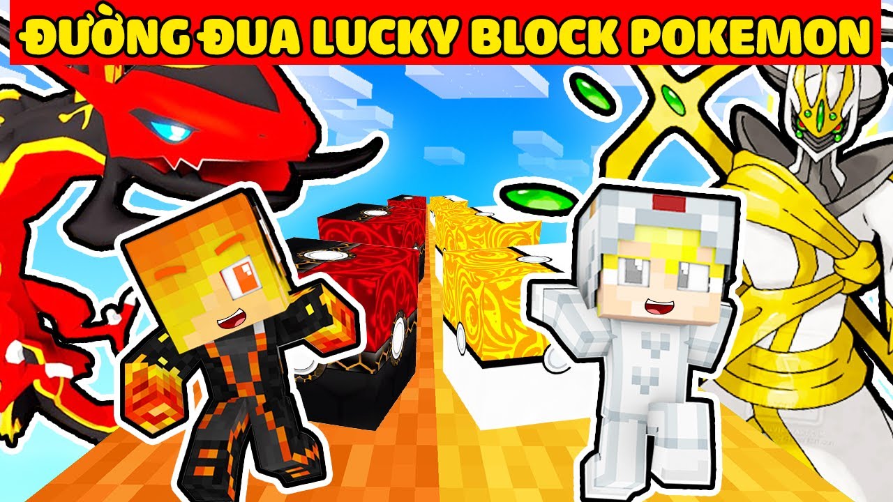 JACKVN THỬ TH&Aacute;CH ĐƯỜNG ĐUA LUCKY BLOCK POKEMON &Aacute;C QUỶ VS THI&Ecirc;N THẦN TRONG MINECRAFT