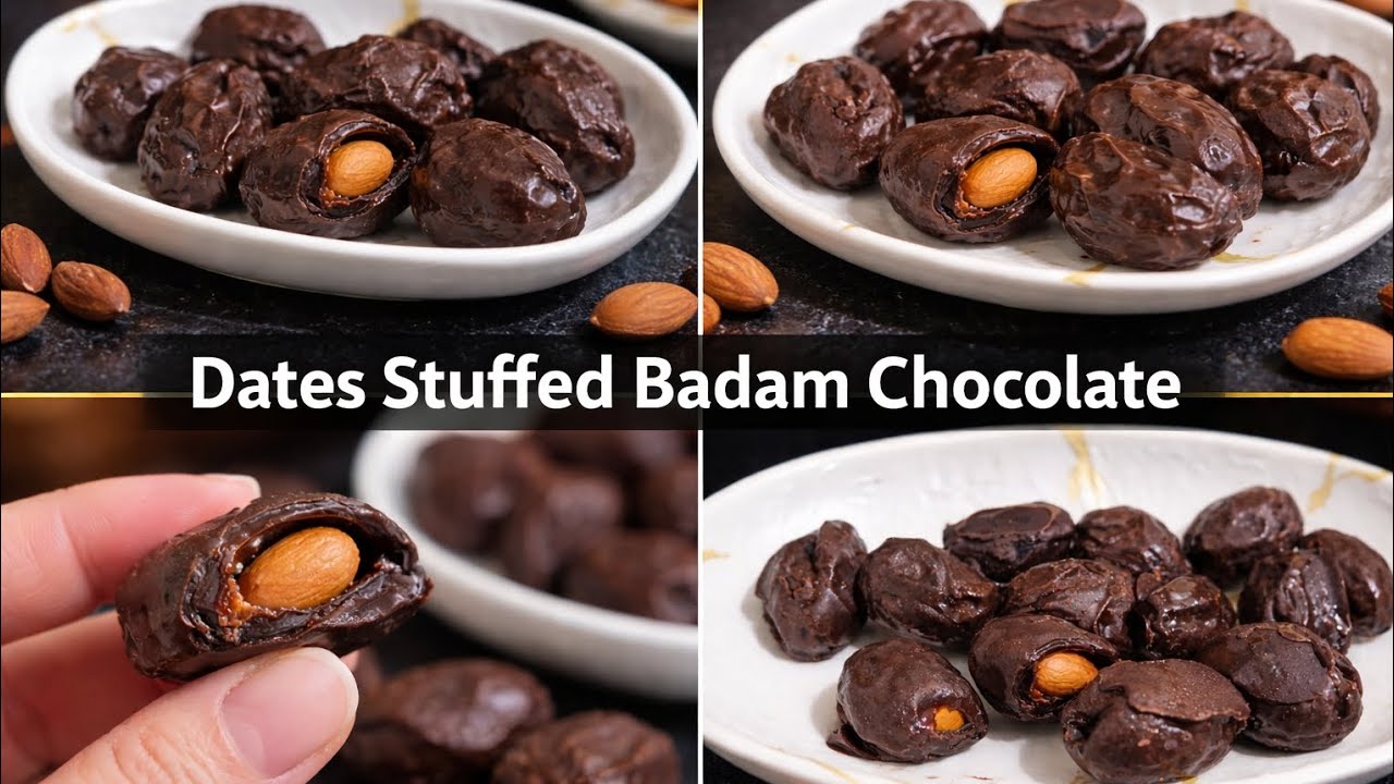 Dates Stuffed Badam Chocolate Recipe | No Sugar | Easy Chocolate Snack|10 Min Recipe