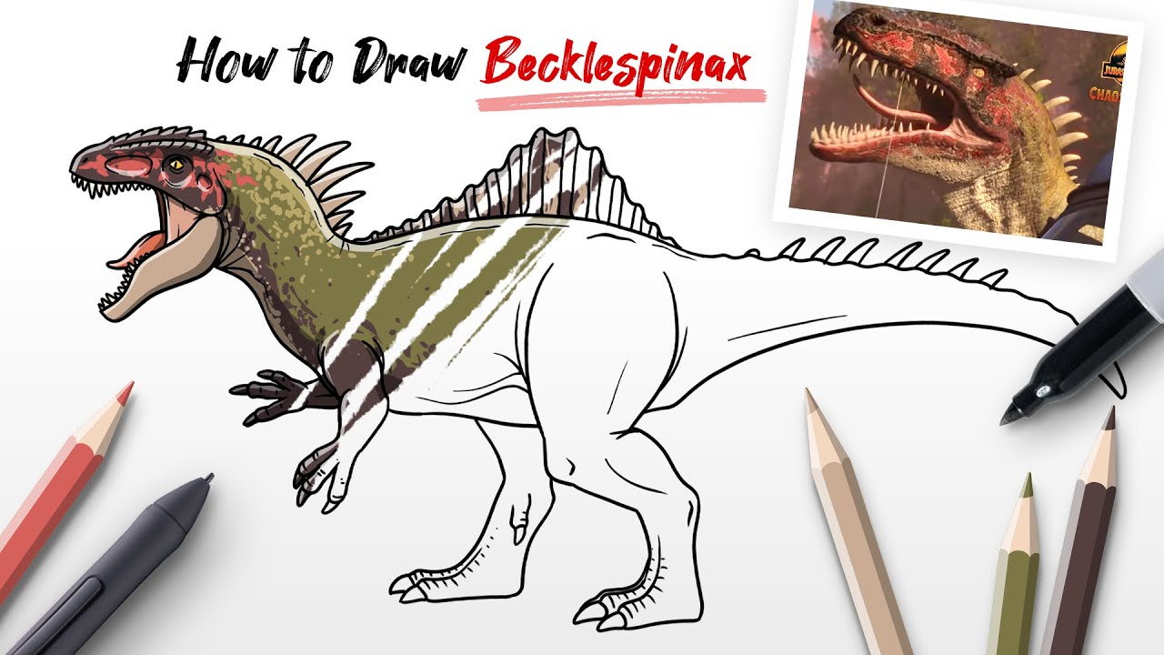 How to Draw Becklespinax dinosaur from Jurassic World Chaos Theory Easy Step by Step