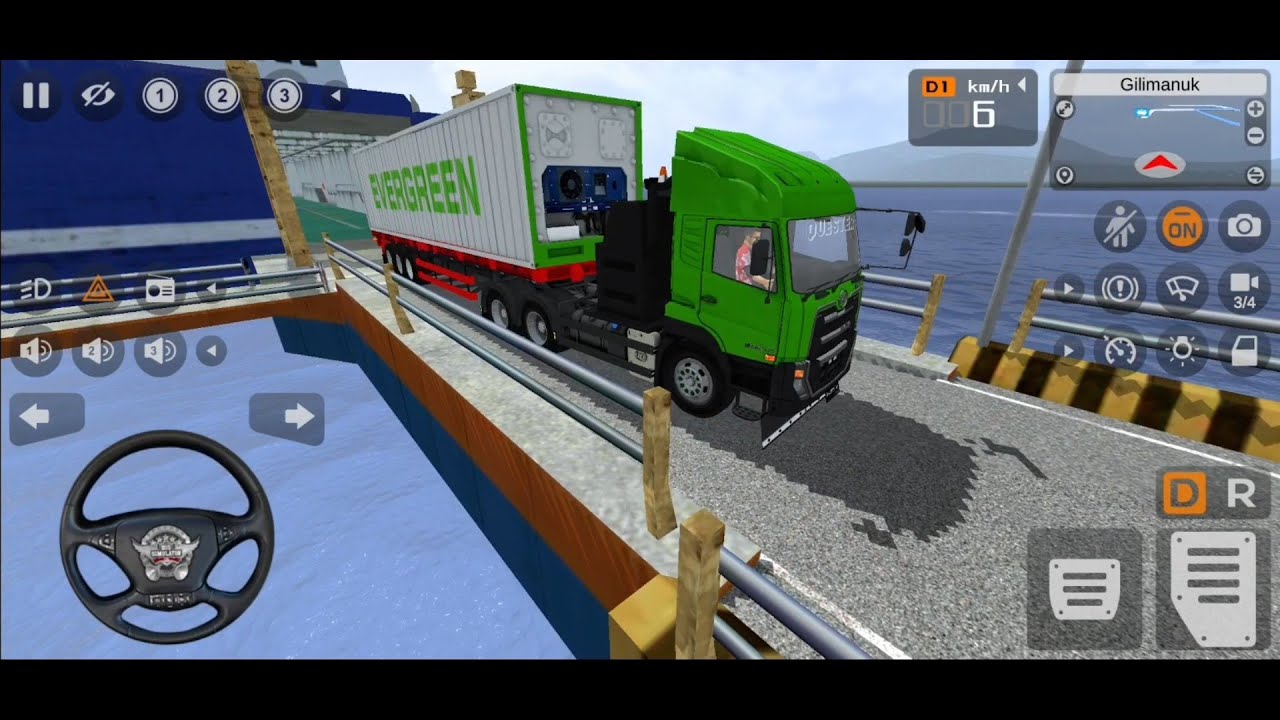 WAW PERMAINAN PERJALANAN TRUK TRAILER KONTAINER EVERGREEN KE GUDANG - GAME BUS SIMULATOR INDONESIA