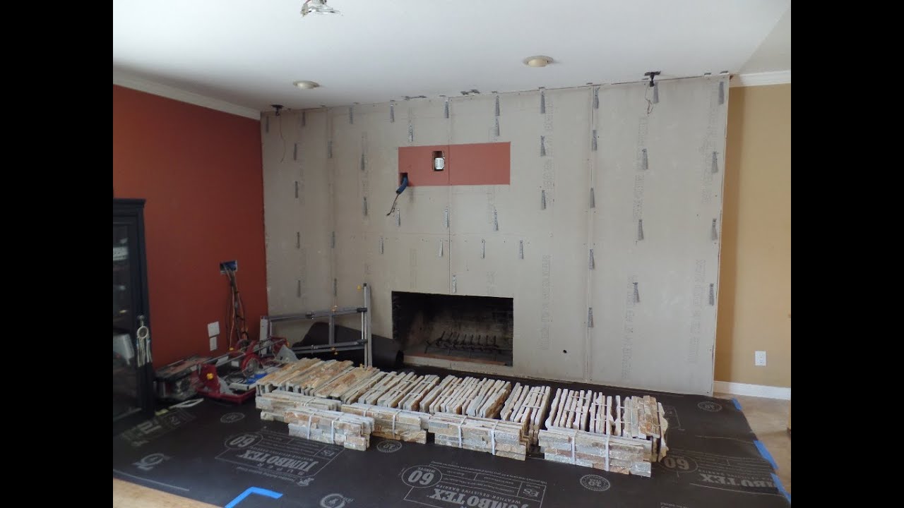 Installing Stone Veneer Panels On Wall with T.V.