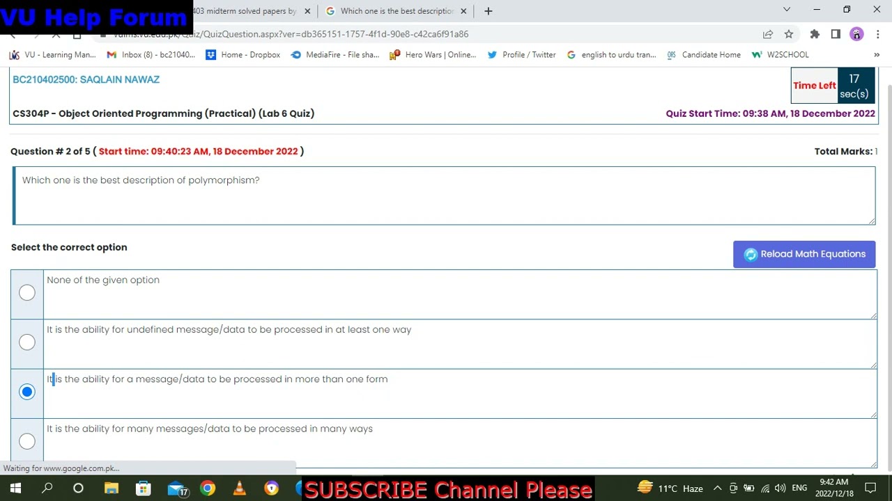 CS304(Practical) Quiz No 5 Fall 2022||Object Oriented Programming Practical||CS304P Quiz no5