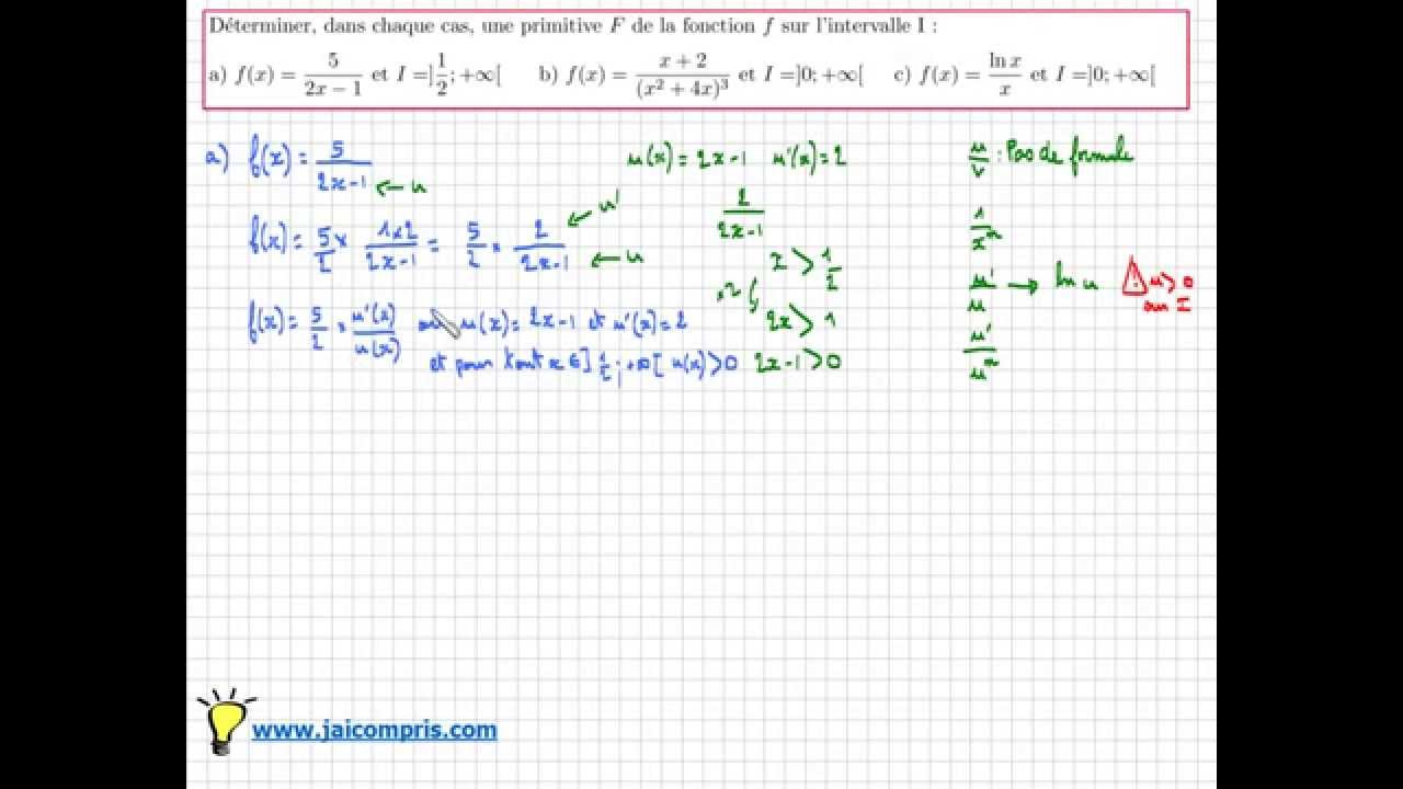 Primitive d'une fonction : Trouver une primitive d'un quotient - Exercice type Bac (très important)