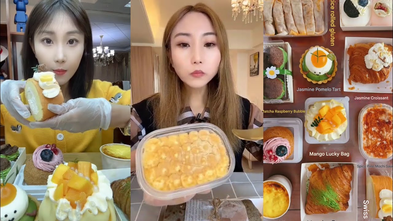 Dessert Mukbang | 🍒Raspberry Cake,Towel Roll Cake,Basque,Swiss Roll,Croissant,Mango Cake,Mousse Cake