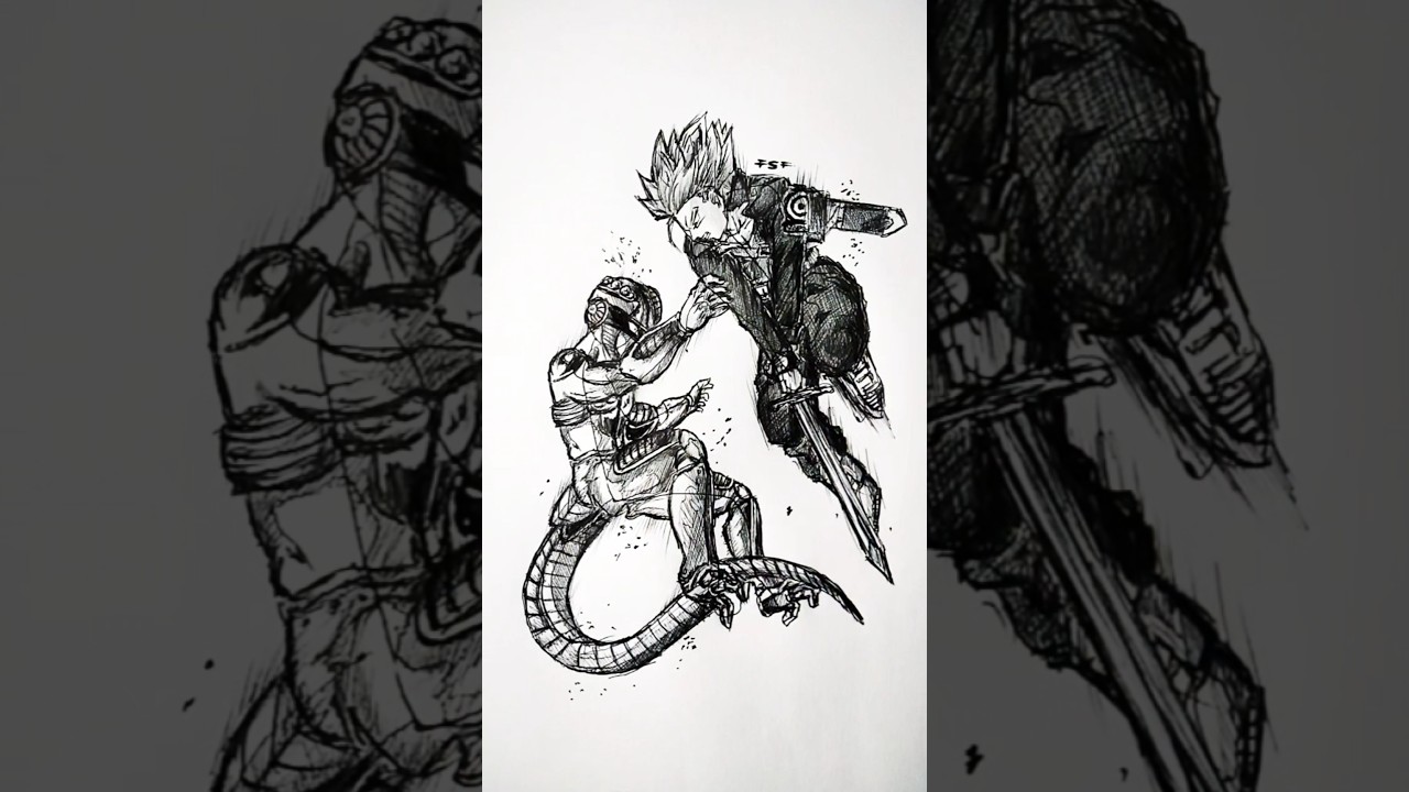 Speed drawing Trunks Vs Frieza 😳 #shorts #anime #drawing