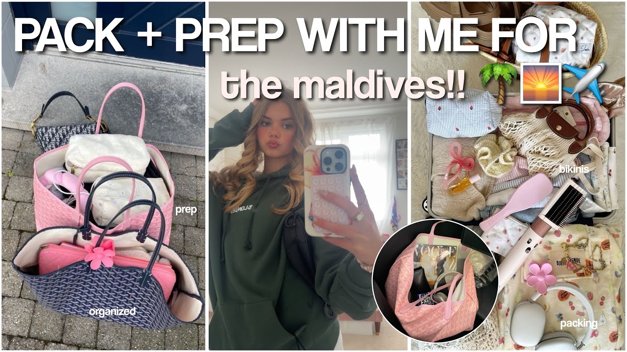 PACK + PREP WITH ME FOR THE MALDIVES!! ✈️🌴🌅*clothes, skincare and makeup essentials