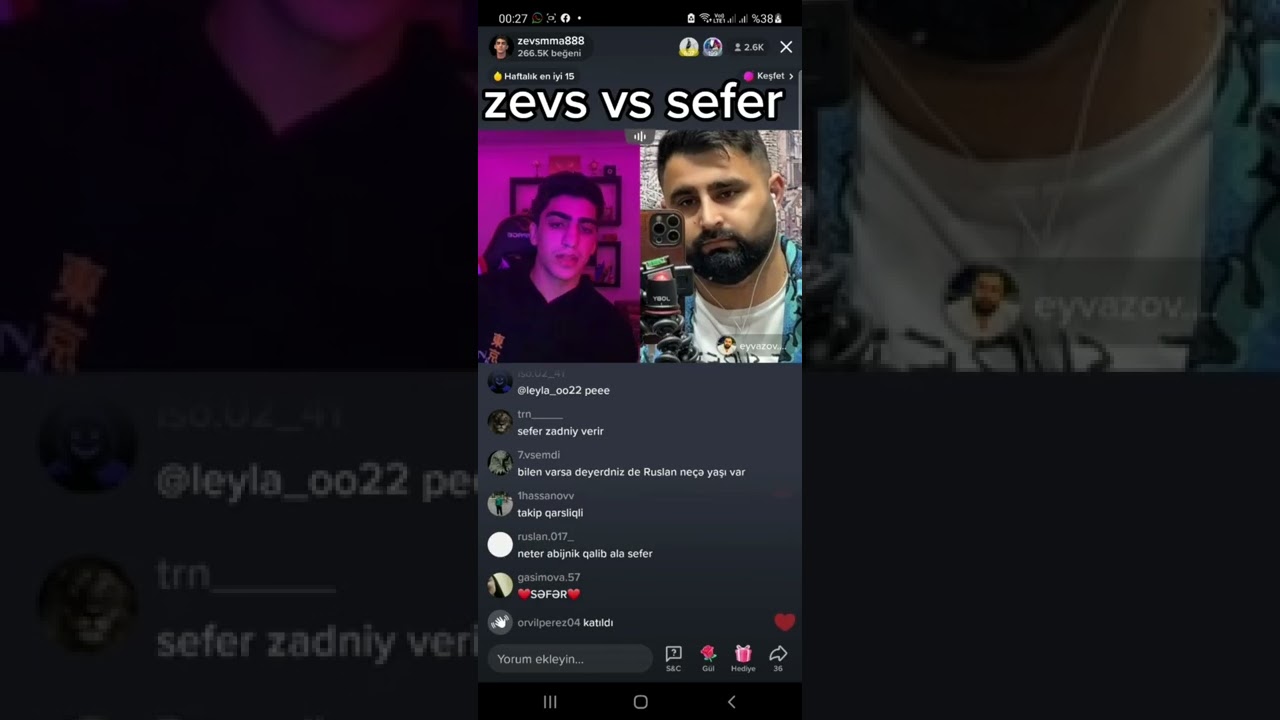 ZEVS VS SEFER EYVAZOV  TIKTOK CANLI YAYIN YARISMA (2022)