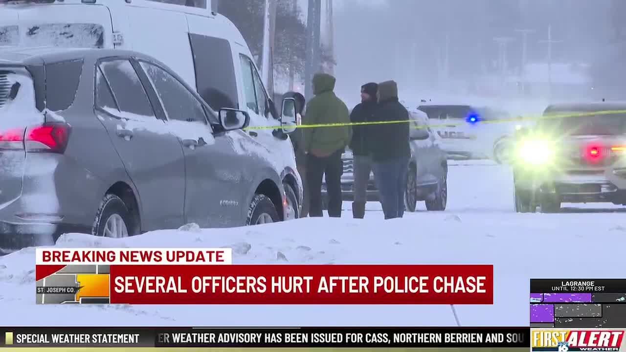 Several officers hurt after police chase ends in crash in Mishawaka