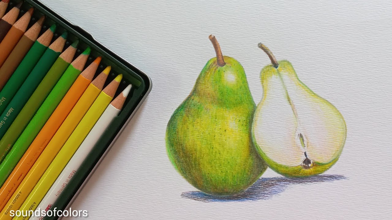 How to draw fruits | How to draw pear with colored pencils | Colored pencils techniques