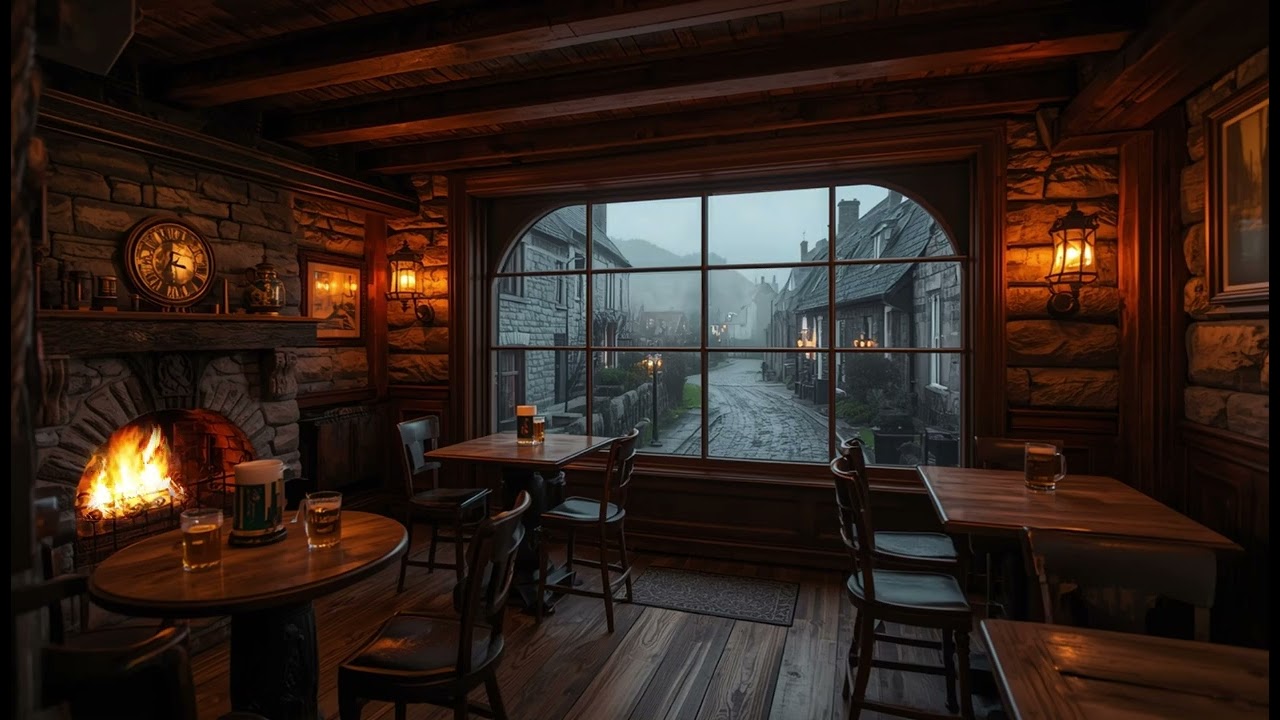 Inverness Celtic Pub Ambience, Cozy Fireplace, Highland Mist & Cobblestone Streets Celtic Atmosphere
