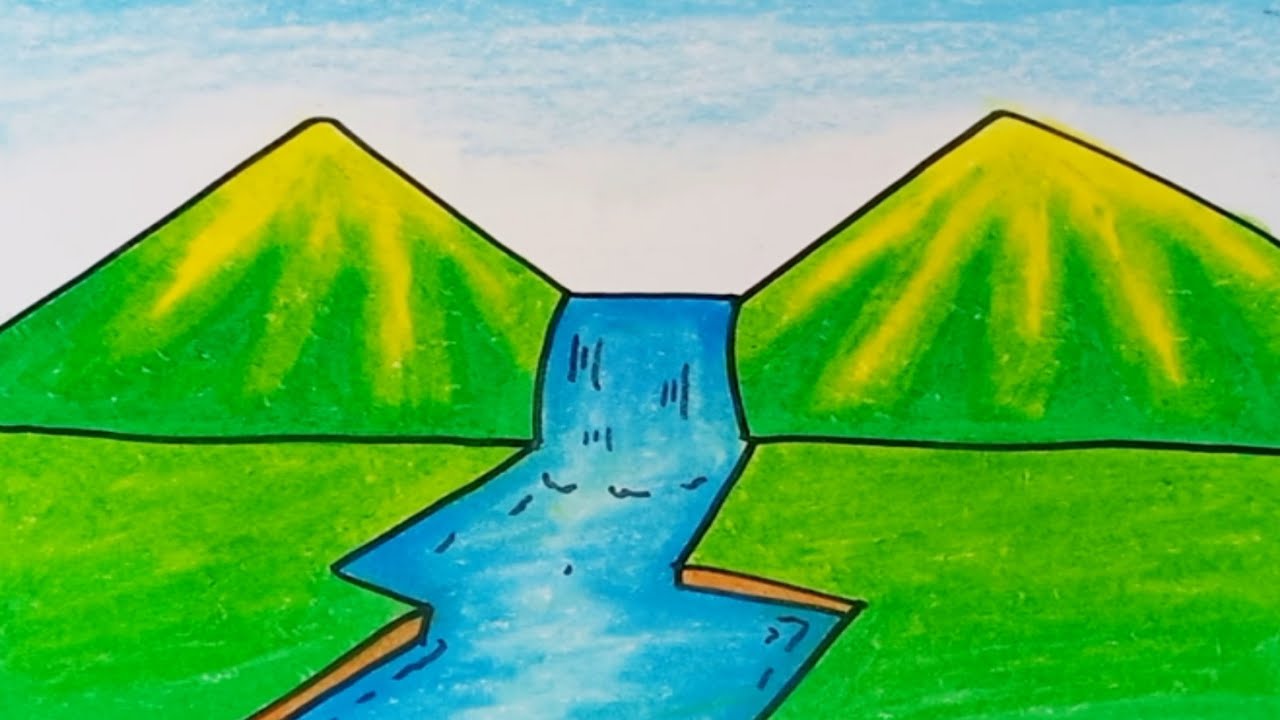 How to Draw Scenery Mountain and Waterfall Easy |Drawing Scenery Very Easy