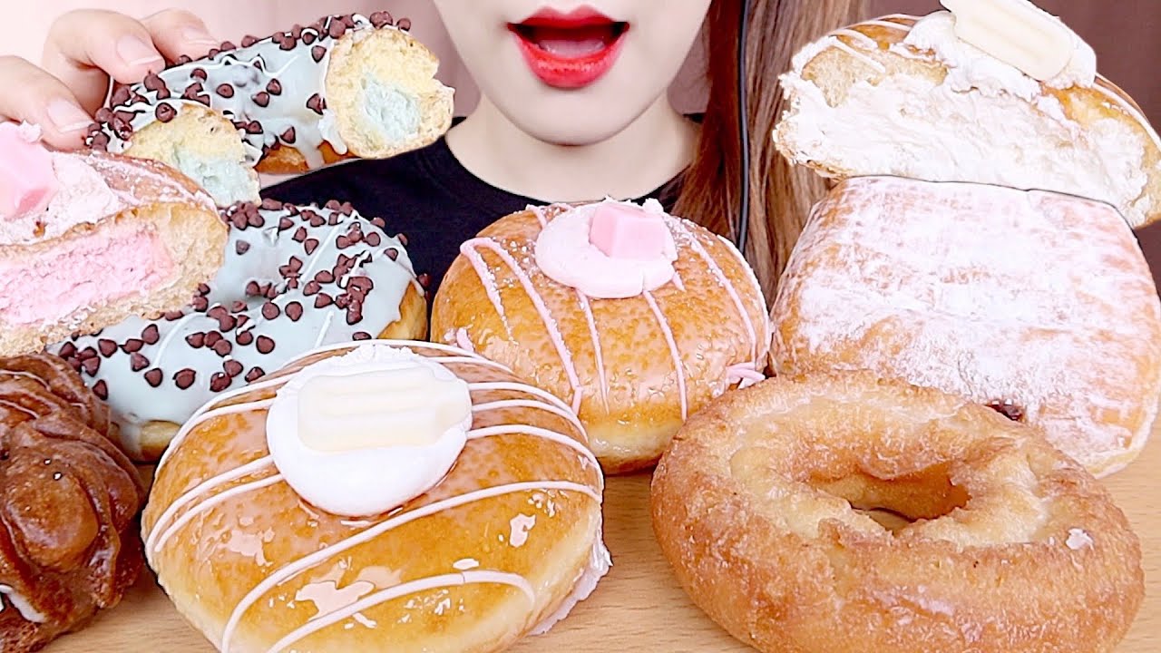 ASMR MILK CREAM DONUT, MINT CHOCOLATE CREAM DONUT MUKBANG 우유크림 도넛, 민트초코 도넛 먹방 eating sounds