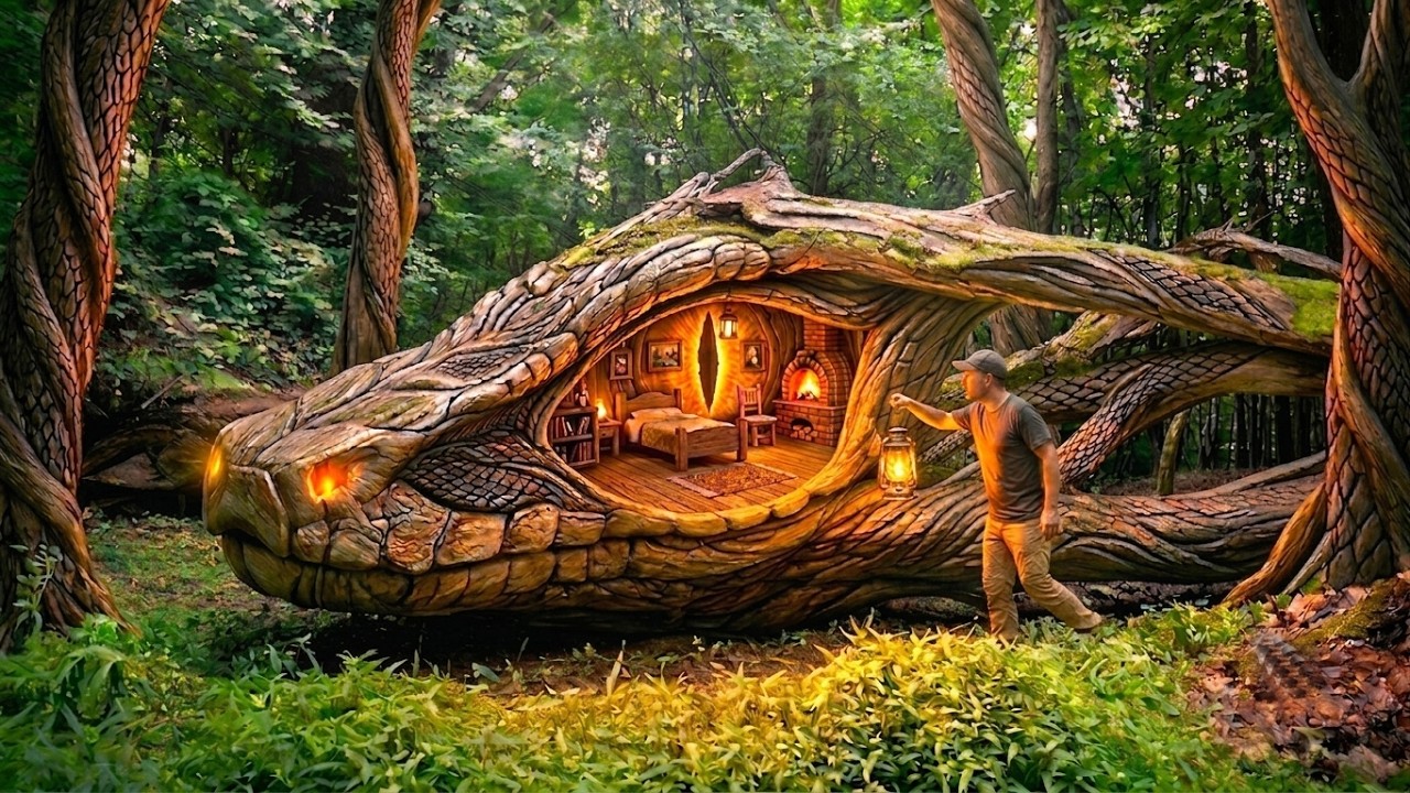 Building the Most Amazing Secret Shelter for survival, Solo Bushcraft