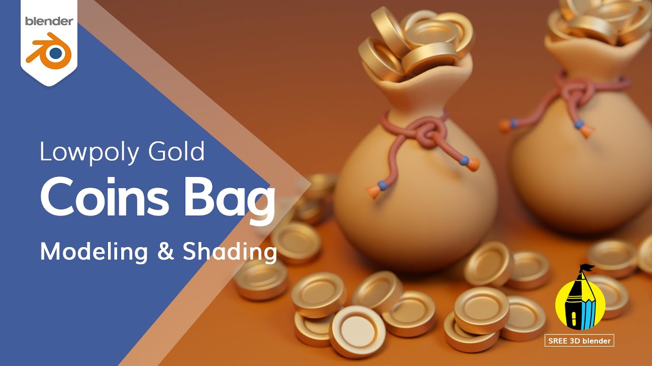 Blender 3d Gold coin bag