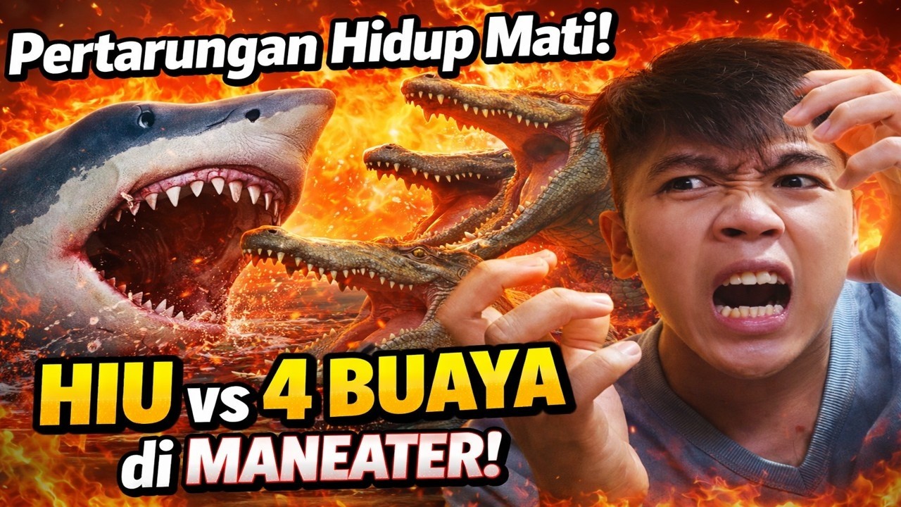 Pertarungan Hidup Mati! Hiu vs 4 Buaya di Maneater!