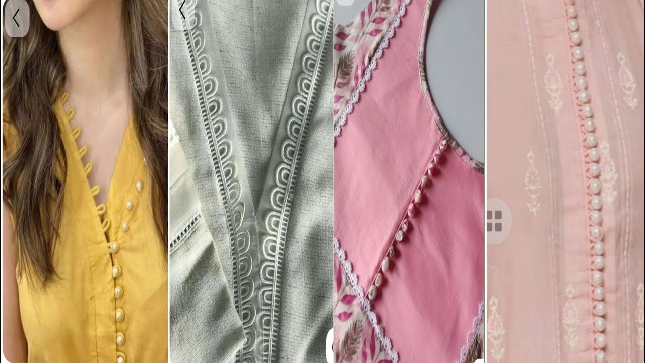 Trending neck designs with lace || Different style neck design cutting and stitching ideas 