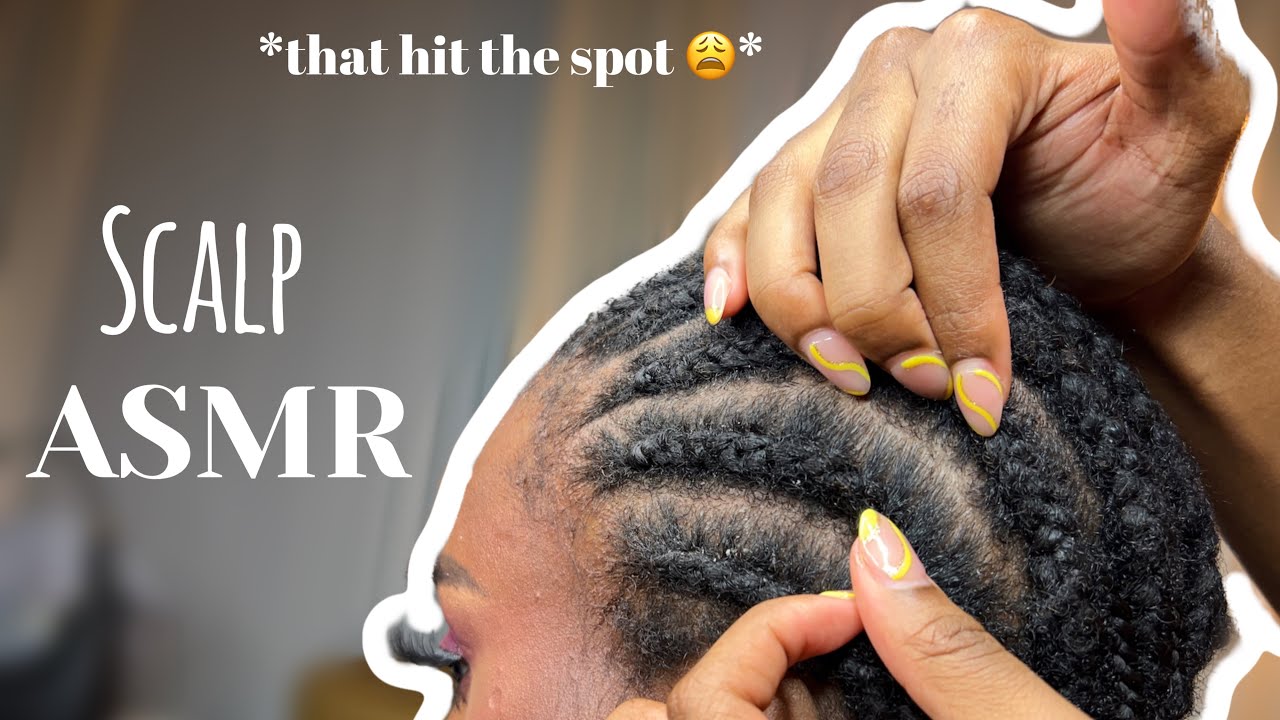 ASMR | real person scalp + dandruff scratching and oil massage on braids.