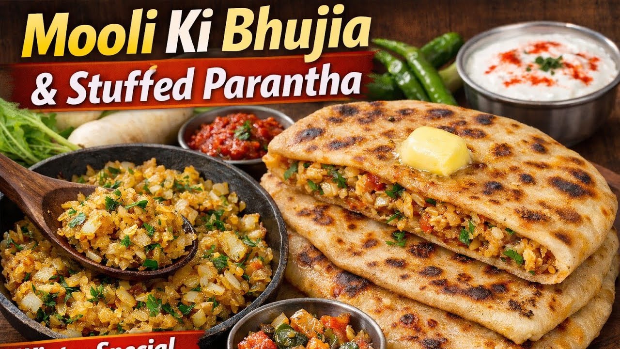 Winter special Mooli Bhujia Aur Bharwa Paranthe | Easy Desi Breakfast Recipe|#cooking #food #recipe