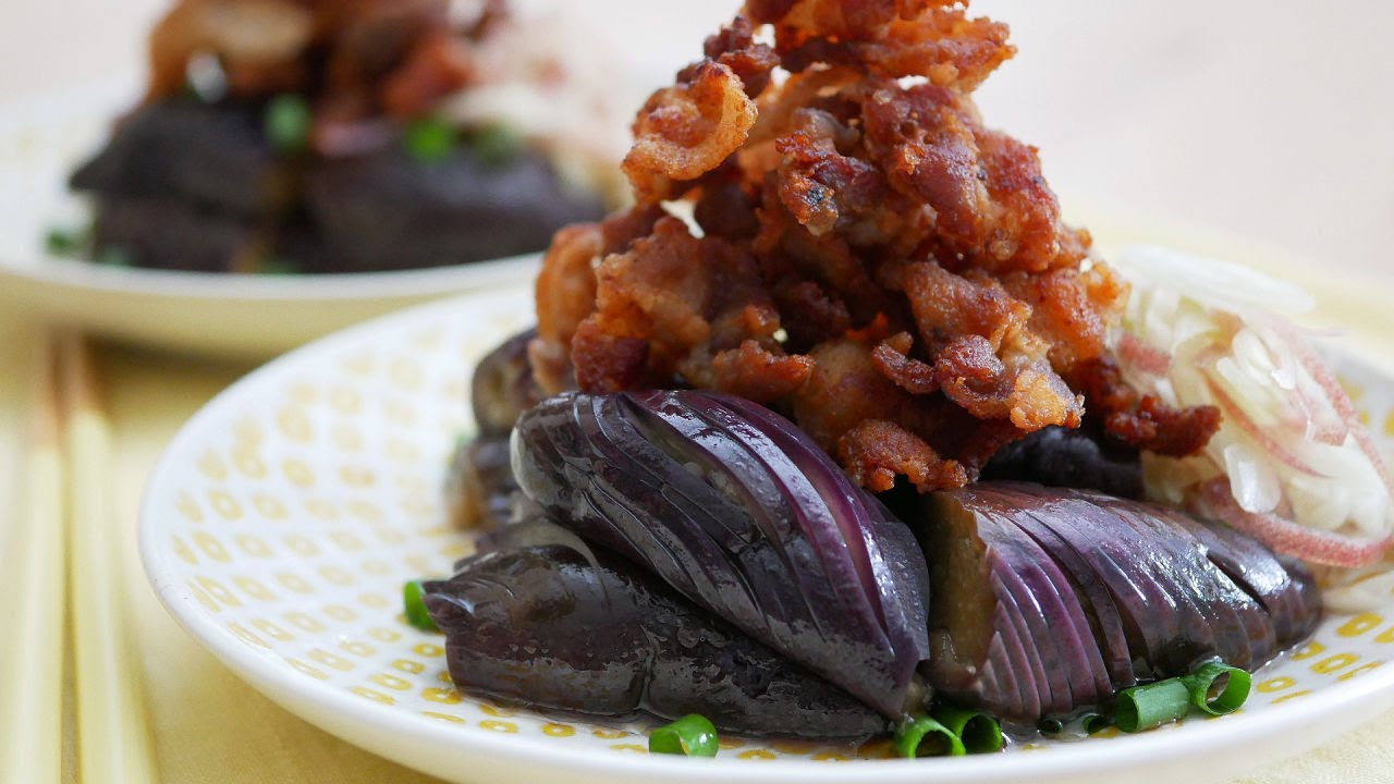 「まるめし」カリカリ豚と茄子の煮びたし風 | Crispy Pork belly & boiled Eggplants