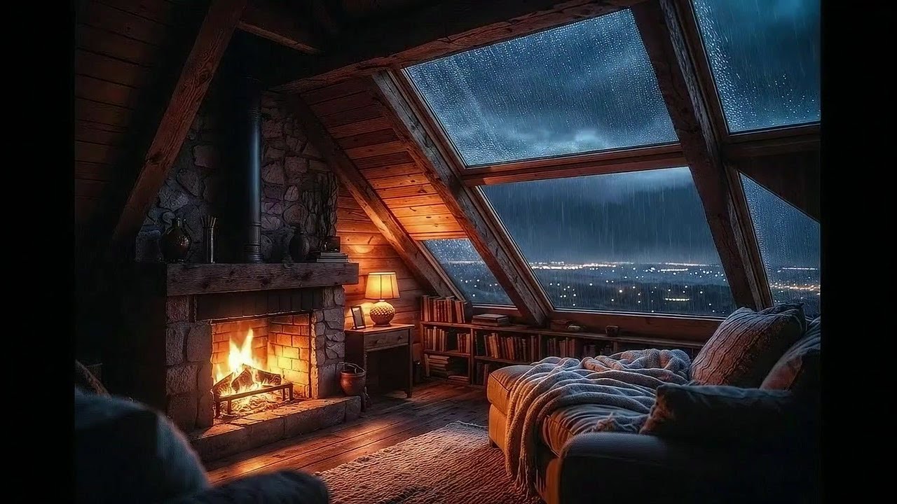 🌧️ Cozy Cabin Rain & Fireplace 8 Hours - Alpha Isochronic Tones & Brown Noise | No Headphones