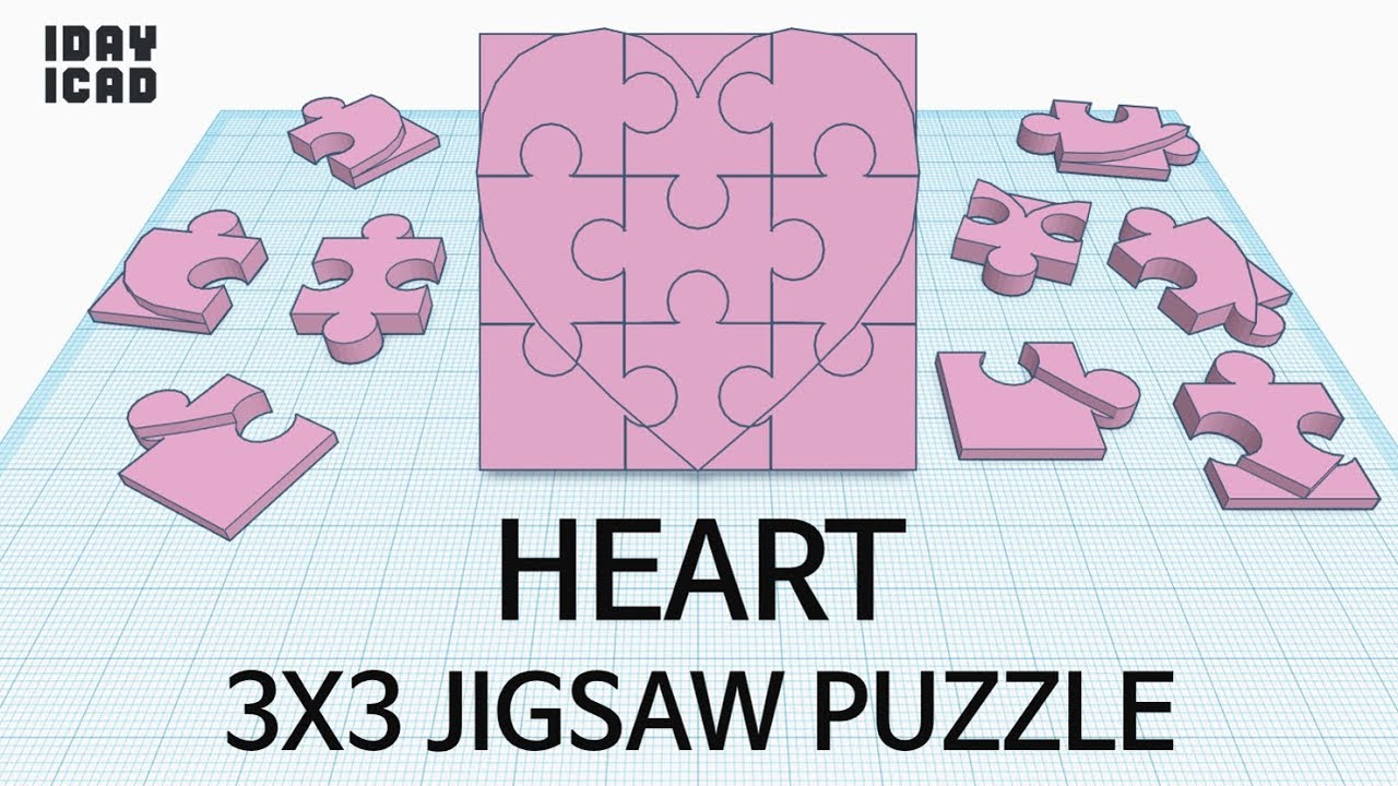 [1DAY_1CAD] 3X3 JIGSAW PUZZLE HEART (Tinkercad : know-how / style / education) [STL data download]