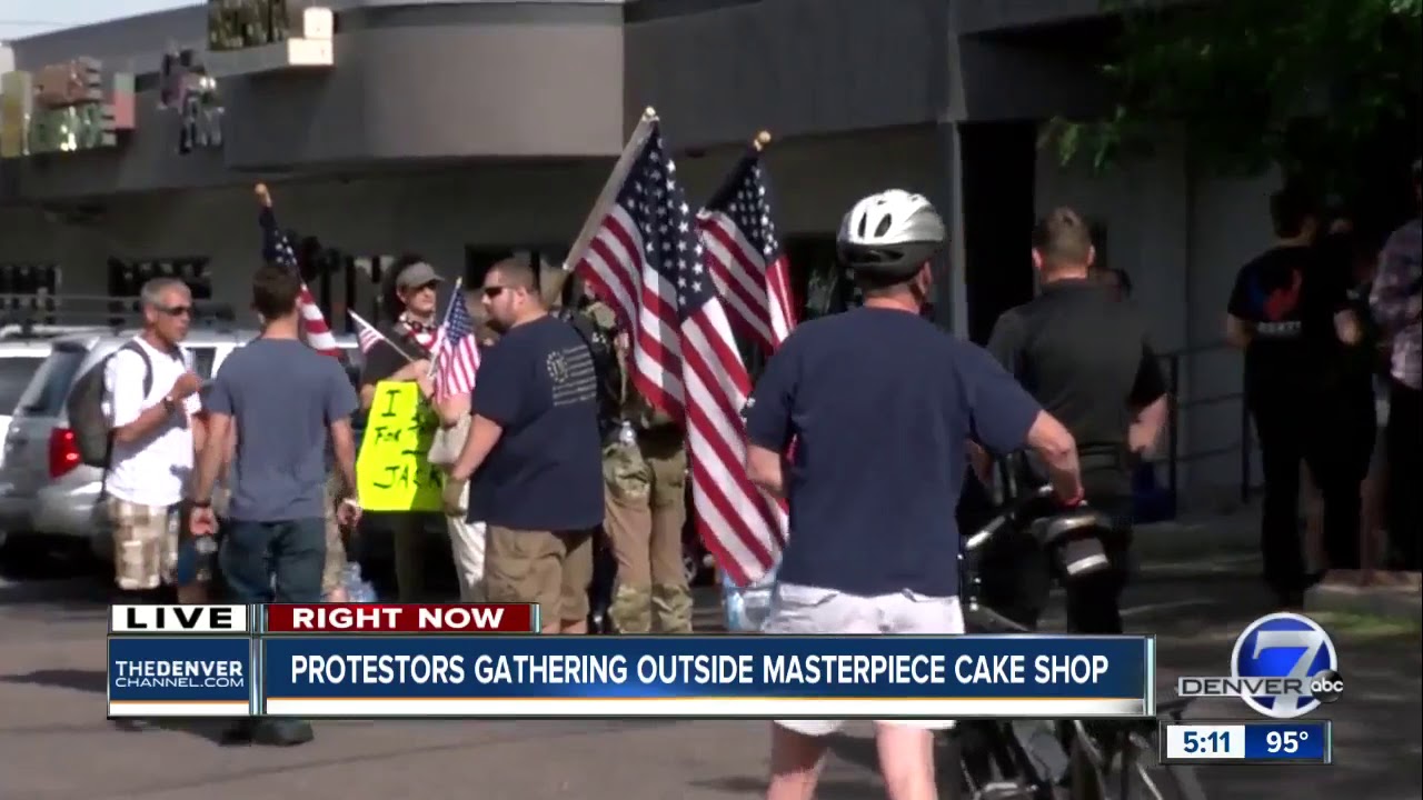 Protestors gathering outside Masterpiece Cake Shop