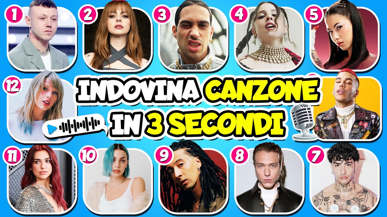 Indovina il Canzone in 3 secondi 🎤🎵 Quiz Cantanti Italiani