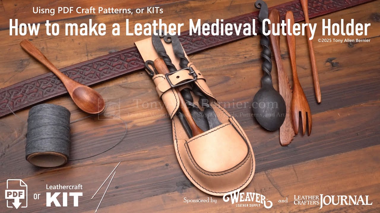 Make a Leather Cutlery Holder for your Belt. Leathercraft Patterns and Kits for Flatware Sheaths.